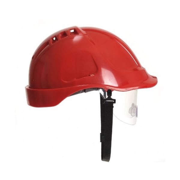 JSP Safety Helmet & Vision Visor Red PW55
