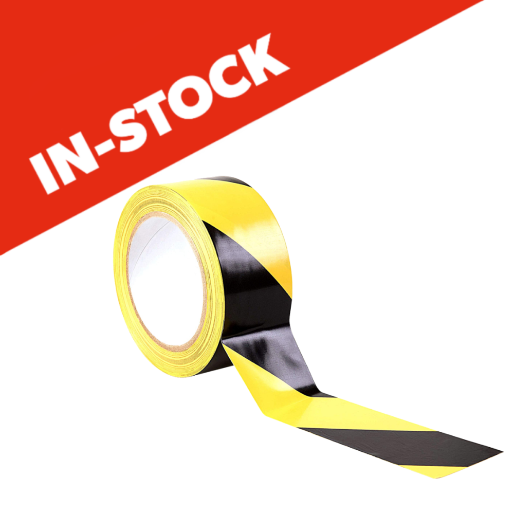 Black & Yellow Hazard Tape 50 x 33mm in stock