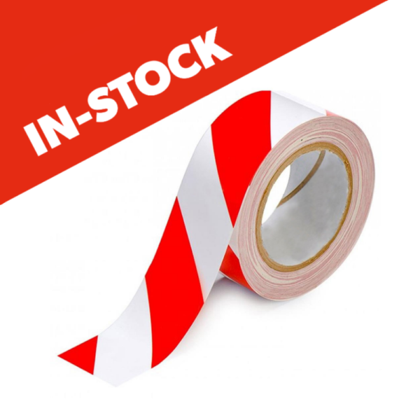 Red & White Hazard Tape 50 x 33mm in stock
