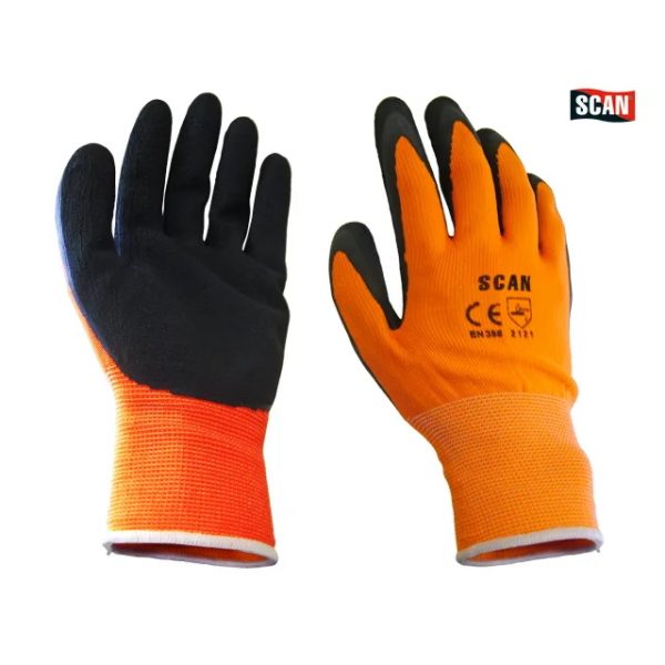 Large Hi Vis Orange Foam Latex Coated Gloves