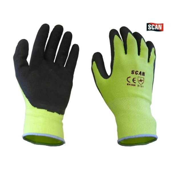 Large Hi Vis Yellow Foam Latex Coated Gloves