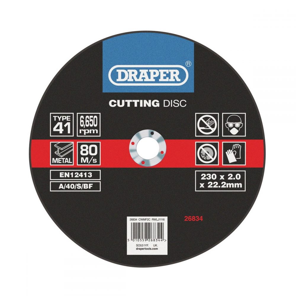 230 x 2.0 x 22.2mm Draper Flat Metal Cutting Disc
