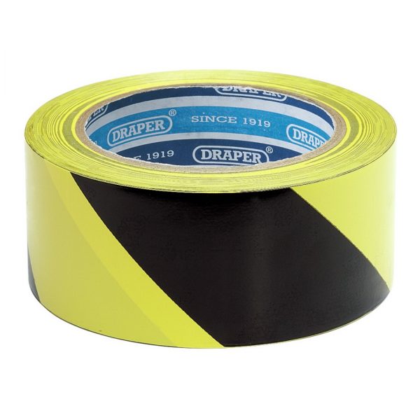 33M x 50mm Black and Yellow Adhesive Hazard Tape Roll