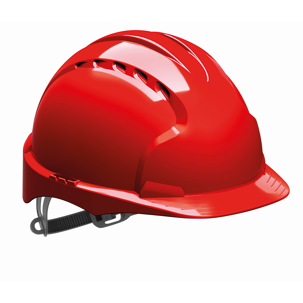Red Vented Evolution Safety Helmet with Slip Ratchet