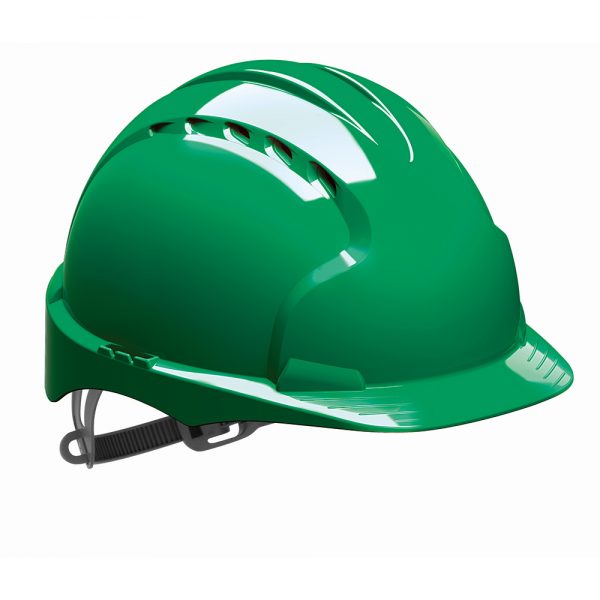 Green Vented Evolution OneTouch Slip Ratchet Safety Helmet